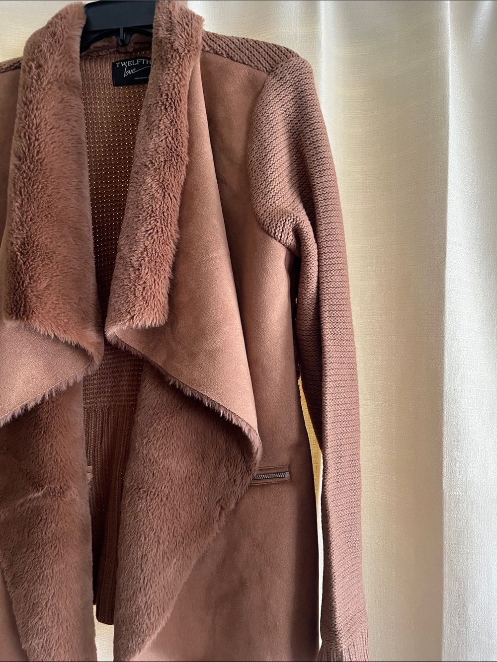 Twelfth Love Faux-Suede Draped Cardigan - Brown - Picture 4 of 15